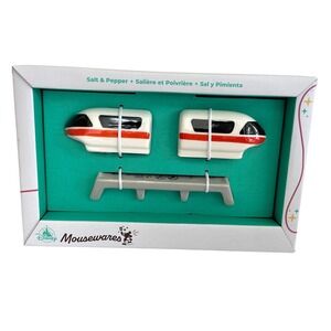 Disney Parks Mousewares Monorail Salt and Pepper‎ Shaker Set with Base New